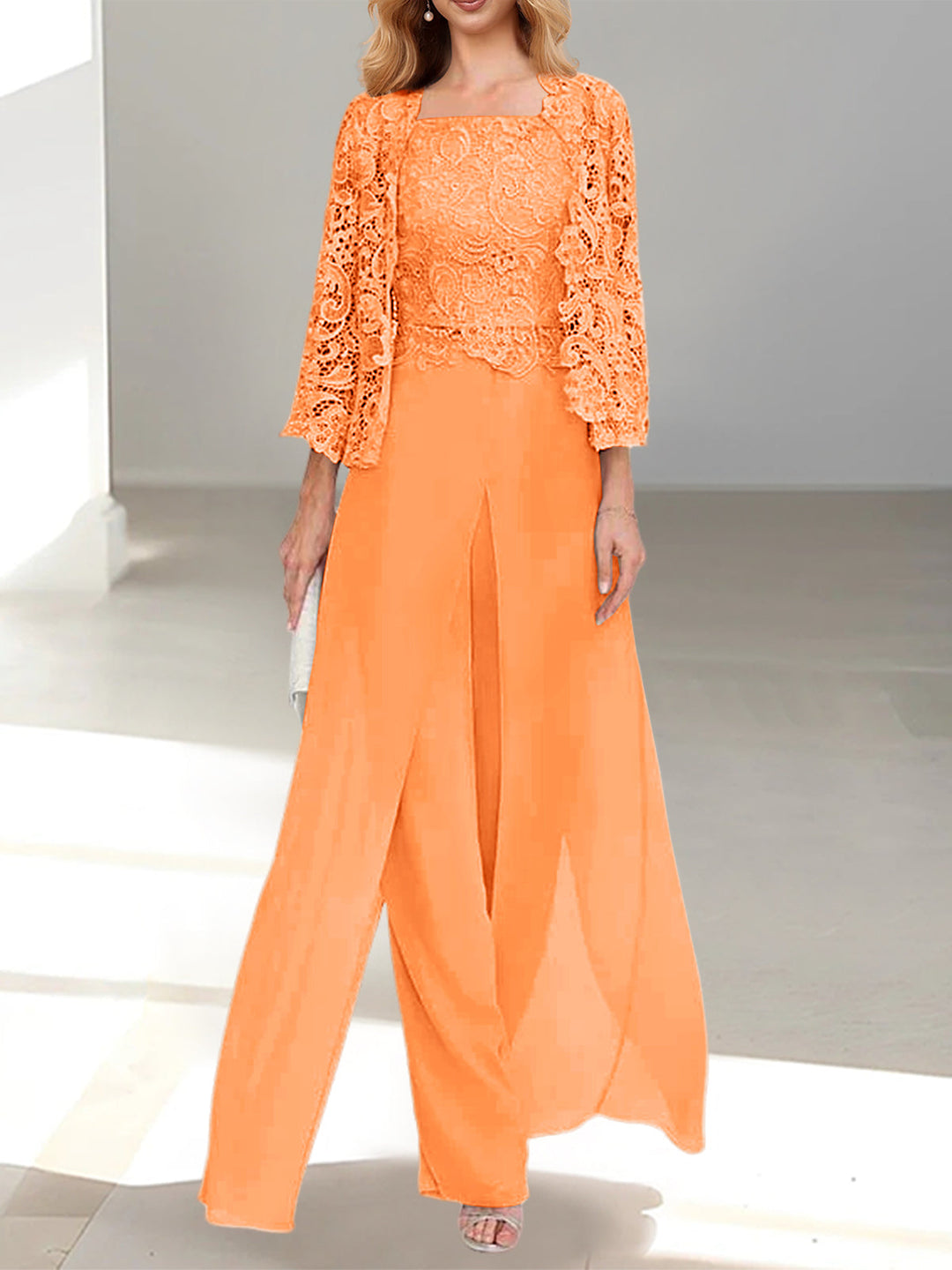 Ensemble pantalon en mousseline Pêche