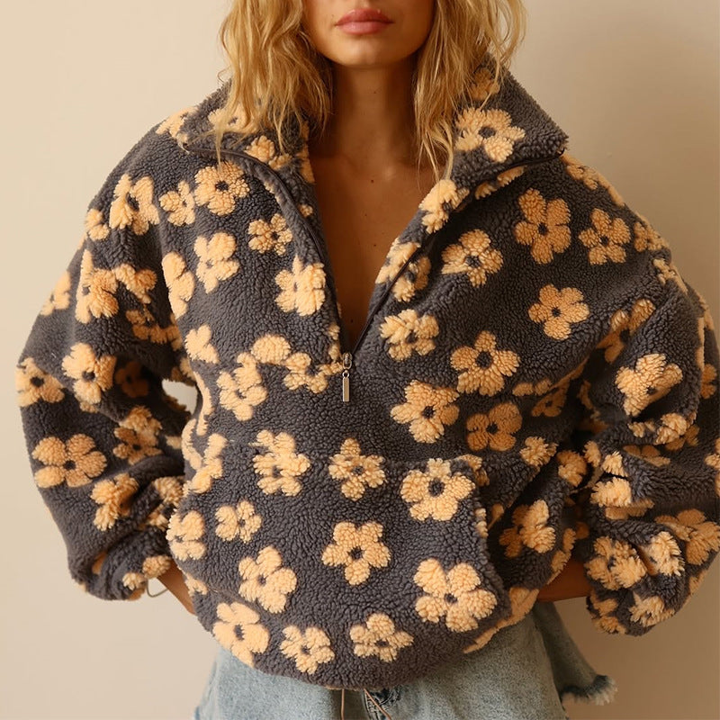 Becca - Gilet moelleux imprime floral Jaune - Meralie Boutique