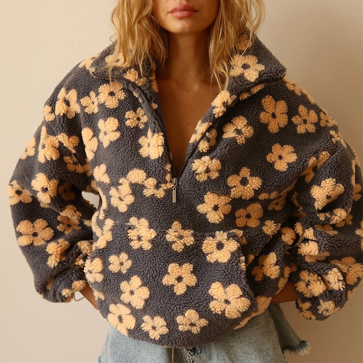 Becca - Gilet moelleux imprime floral Jaune - Meralie Boutique