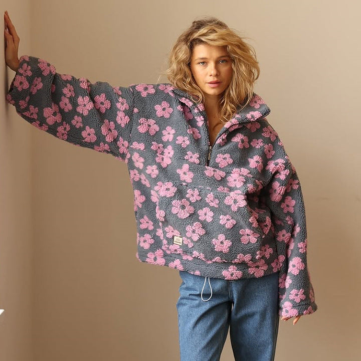 Becca - Gilet moelleux imprime floral Rose - Meralie Boutique