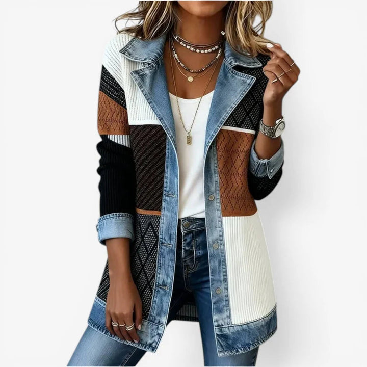 Sylvie - Veste tricot cotele denim Multicolore - Meralie Boutique