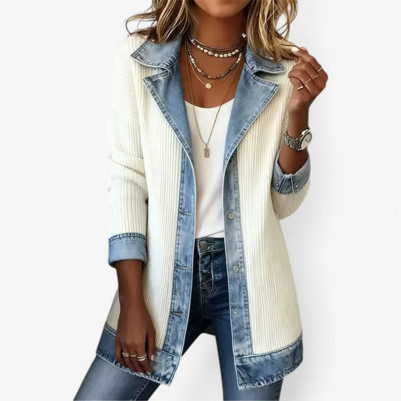 Sylvie - Veste tricot cotele denim Blanc - Meralie Boutique