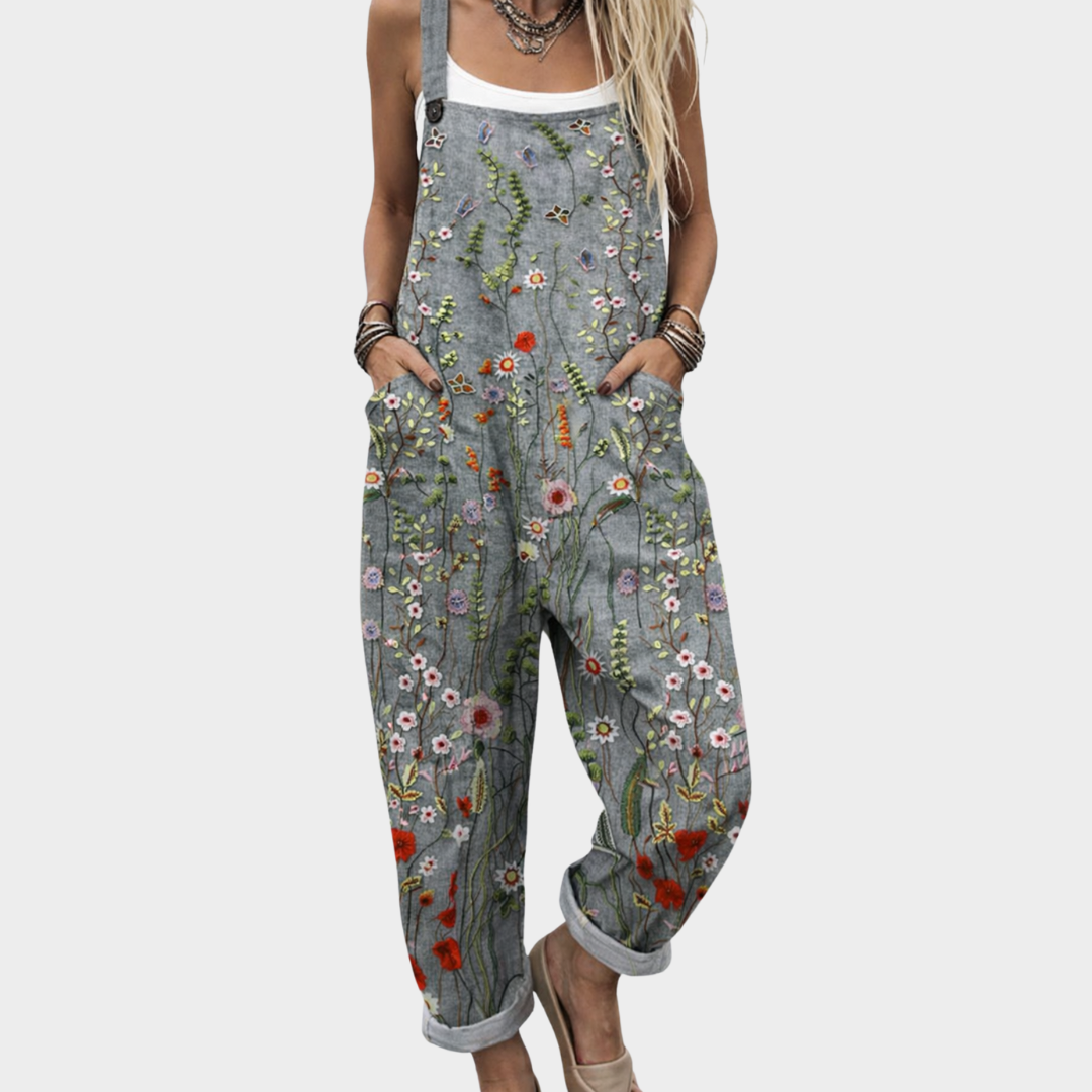 Griselle - Salopette fleurie grise - Meralie Boutique