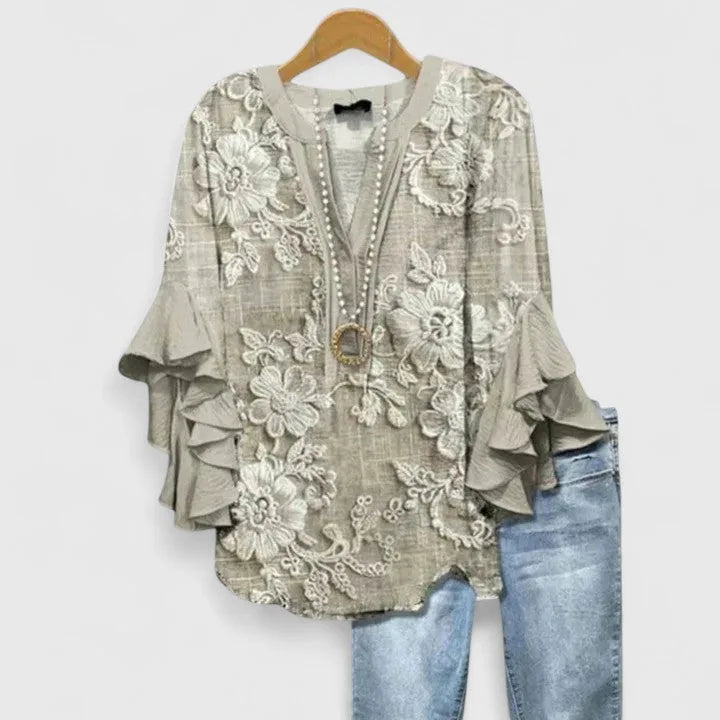 Camille - Chemise imprime floral Blanc Bleu - Meralie Boutique