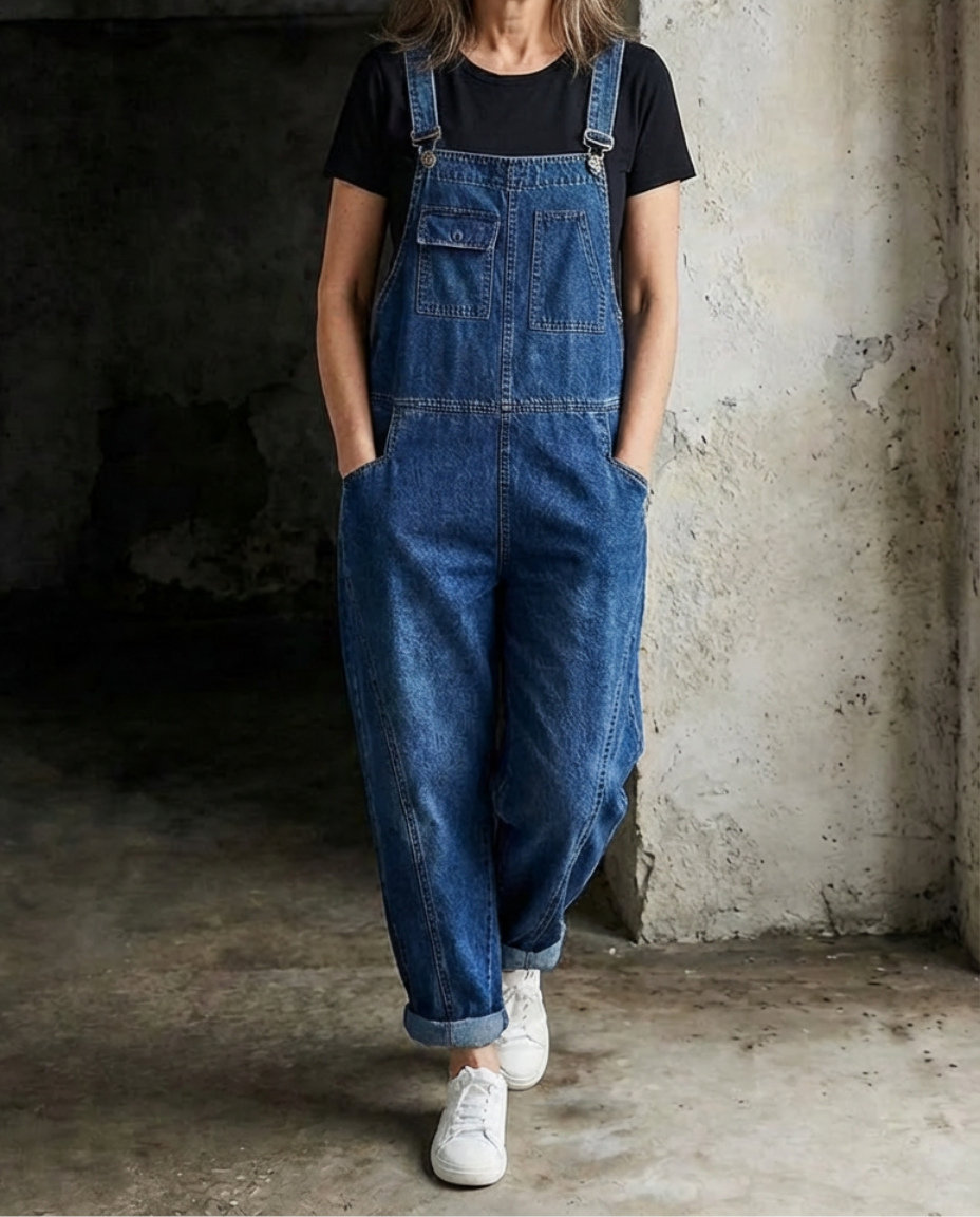 Jade - Salopette denim baggy poches - Meralie Boutique