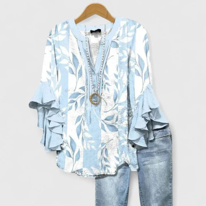 Camille - Chemise imprime floral Blanc Bleu - Meralie Boutique