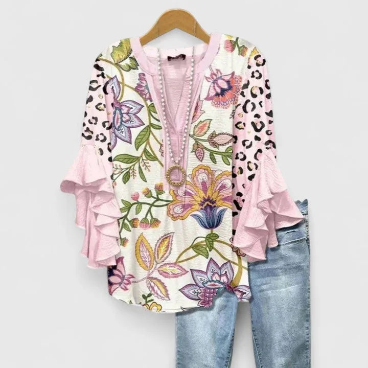 Camille - Chemise imprime floral Blanc Bleu - Meralie Boutique