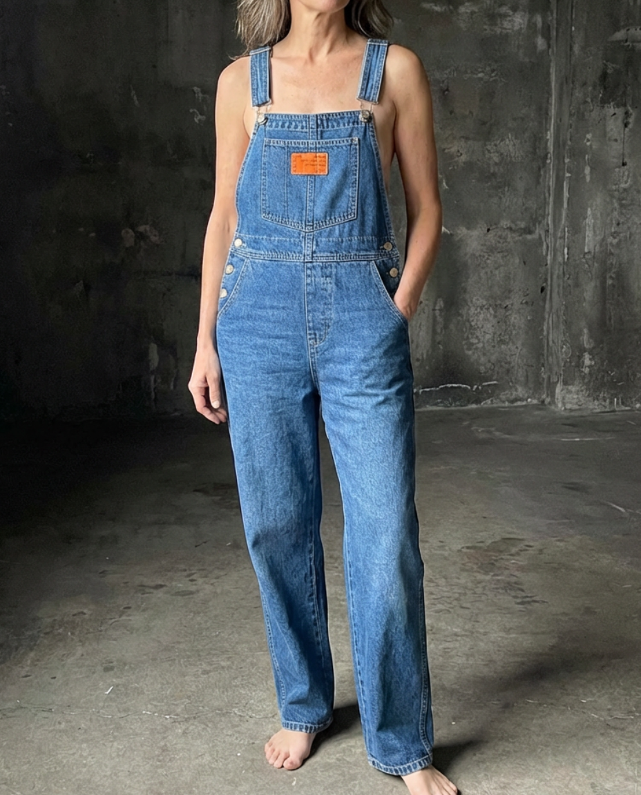 Harper - Salopette denim coupe droite vintage - Meralie Boutique