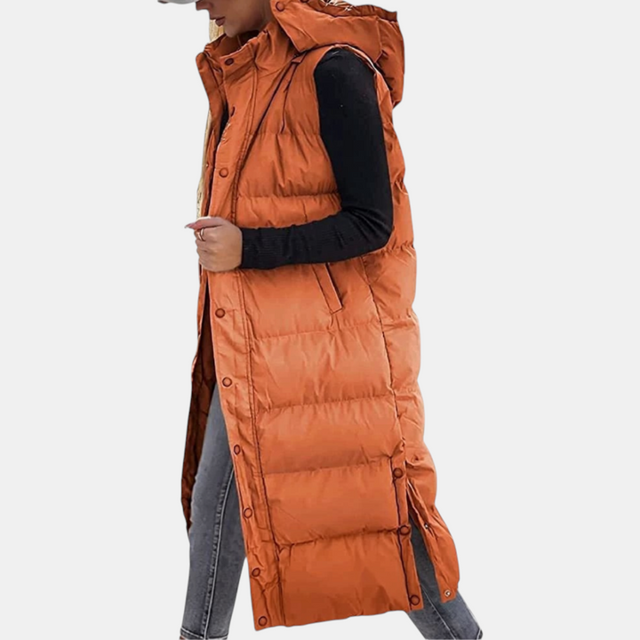Nathalie - Gilet matelasse maxi capuche Orange - Meralie Boutique