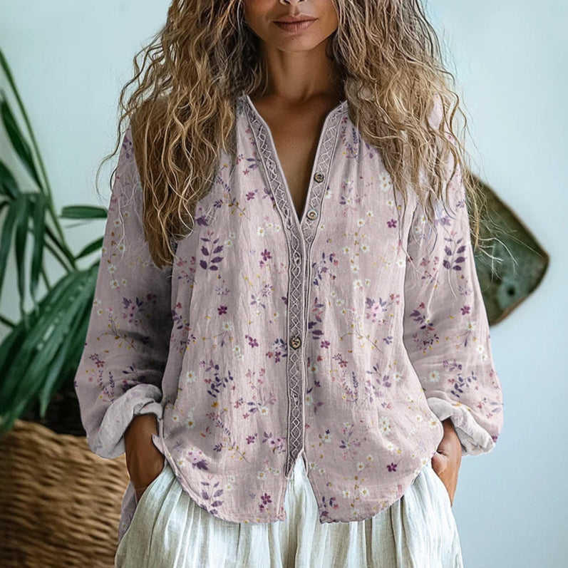 Brianna - Gilet imprimé feuillage vintage Rose - Meralie Boutique