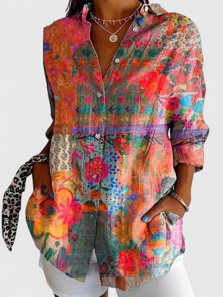Anica - Blouse Artistique Vibrante avec Boutons