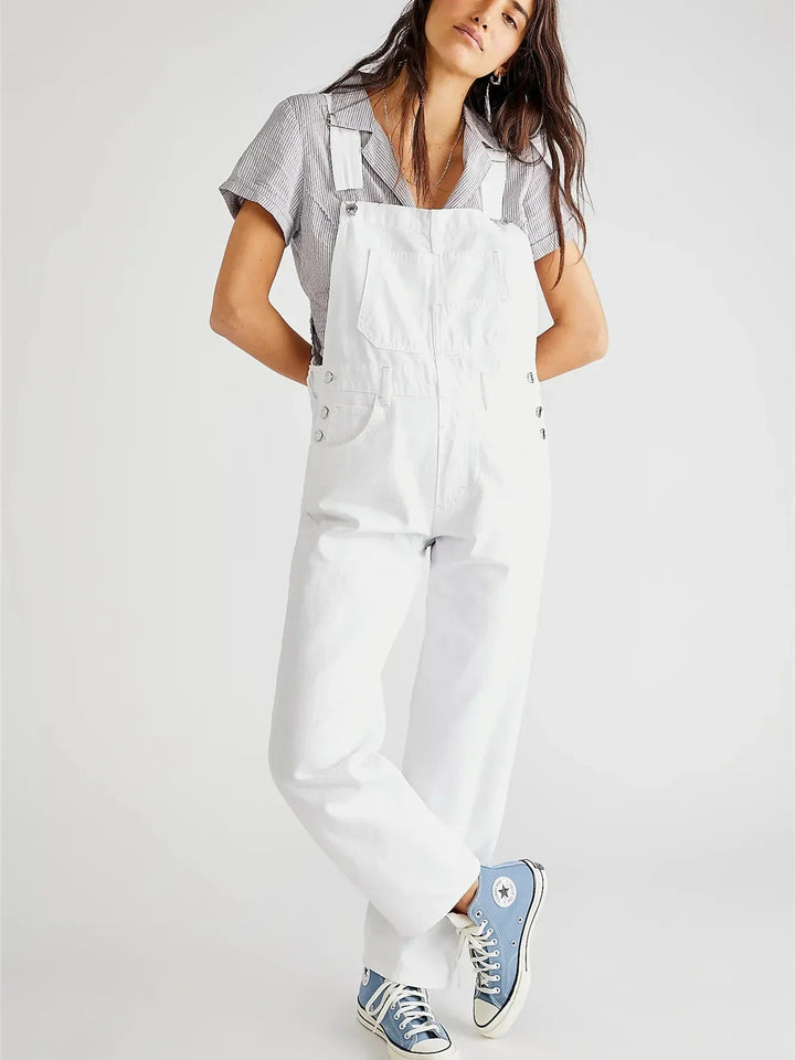 Riley - Salopette denim classique Blanc - Meralie Boutique
