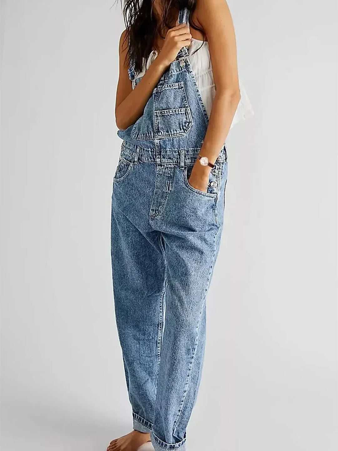 Riley - Salopette denim classique Bleu Clair - Meralie Boutique