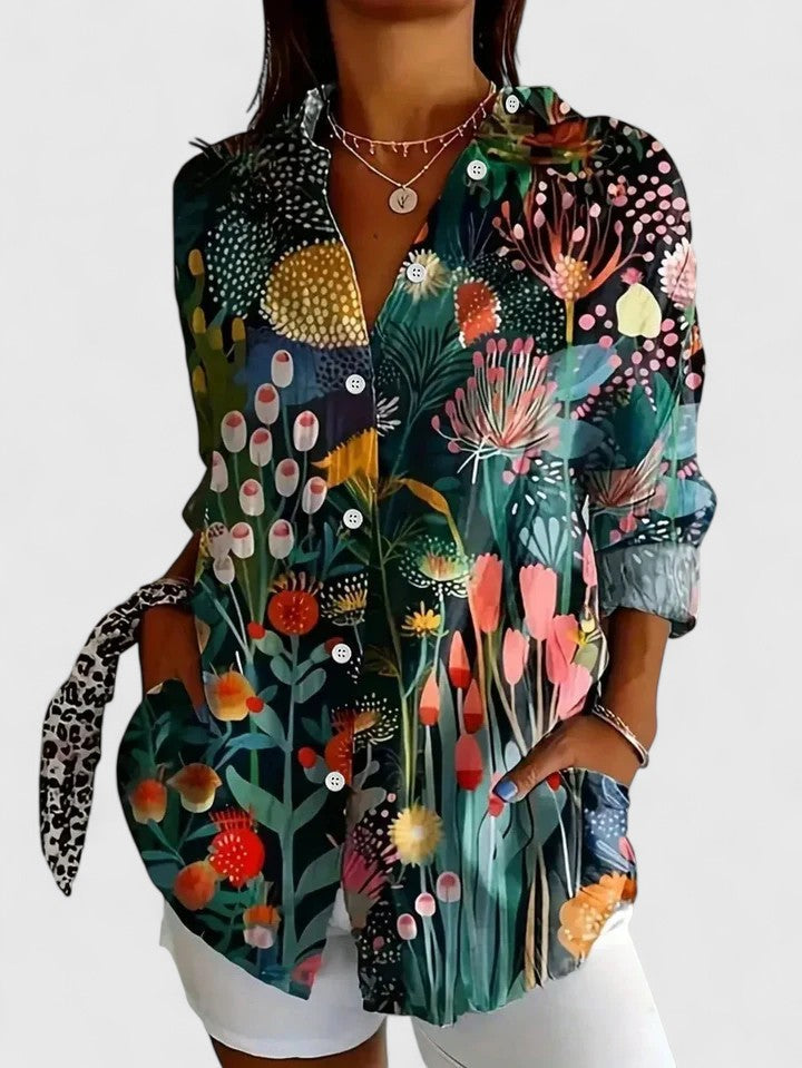 Anica - Blouse Artistique Vibrante avec Boutons