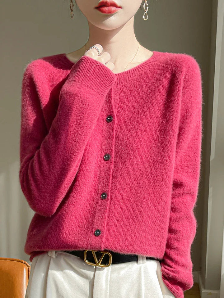 Elodie - Gilet maille fine Rose - Meralie Boutique