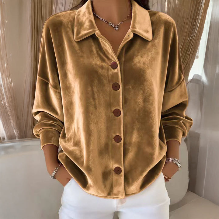 Sofia - Gilet chemise en velours Brun - Meralie Boutique