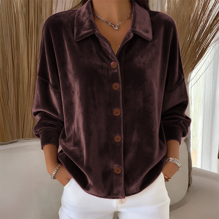Sofia - Gilet chemise en velours Violet - Meralie Boutique