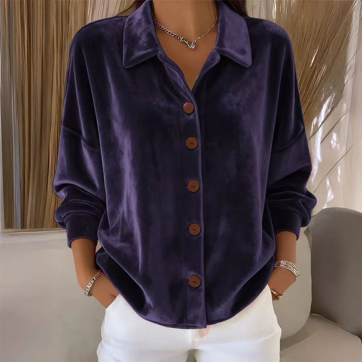 Sofia - Gilet chemise en velours Vert - Meralie Boutique