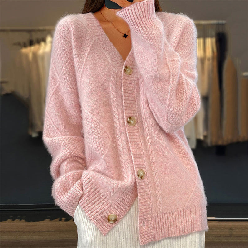 Cardigan en maille col V Rose