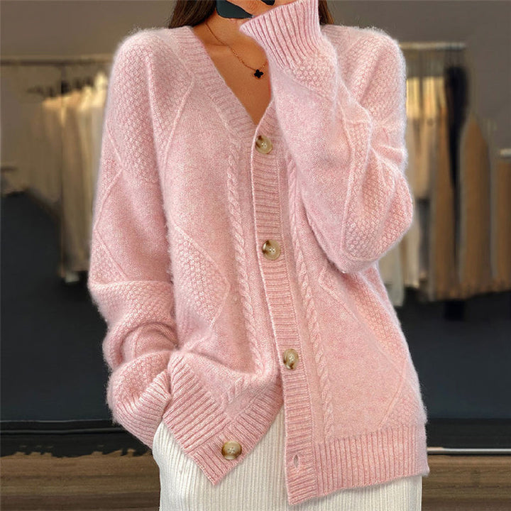 Cardigan en maille col V Rose
