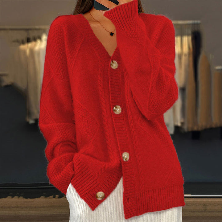 Cardigan en maille col V Rouge