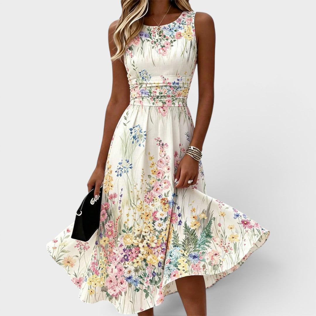 Robe midi fleurie sans manches