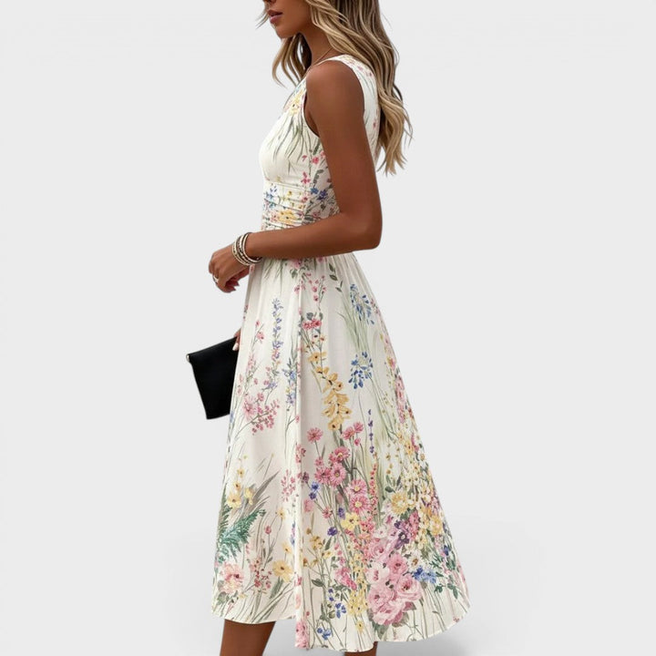 Robe midi fleurie sans manches