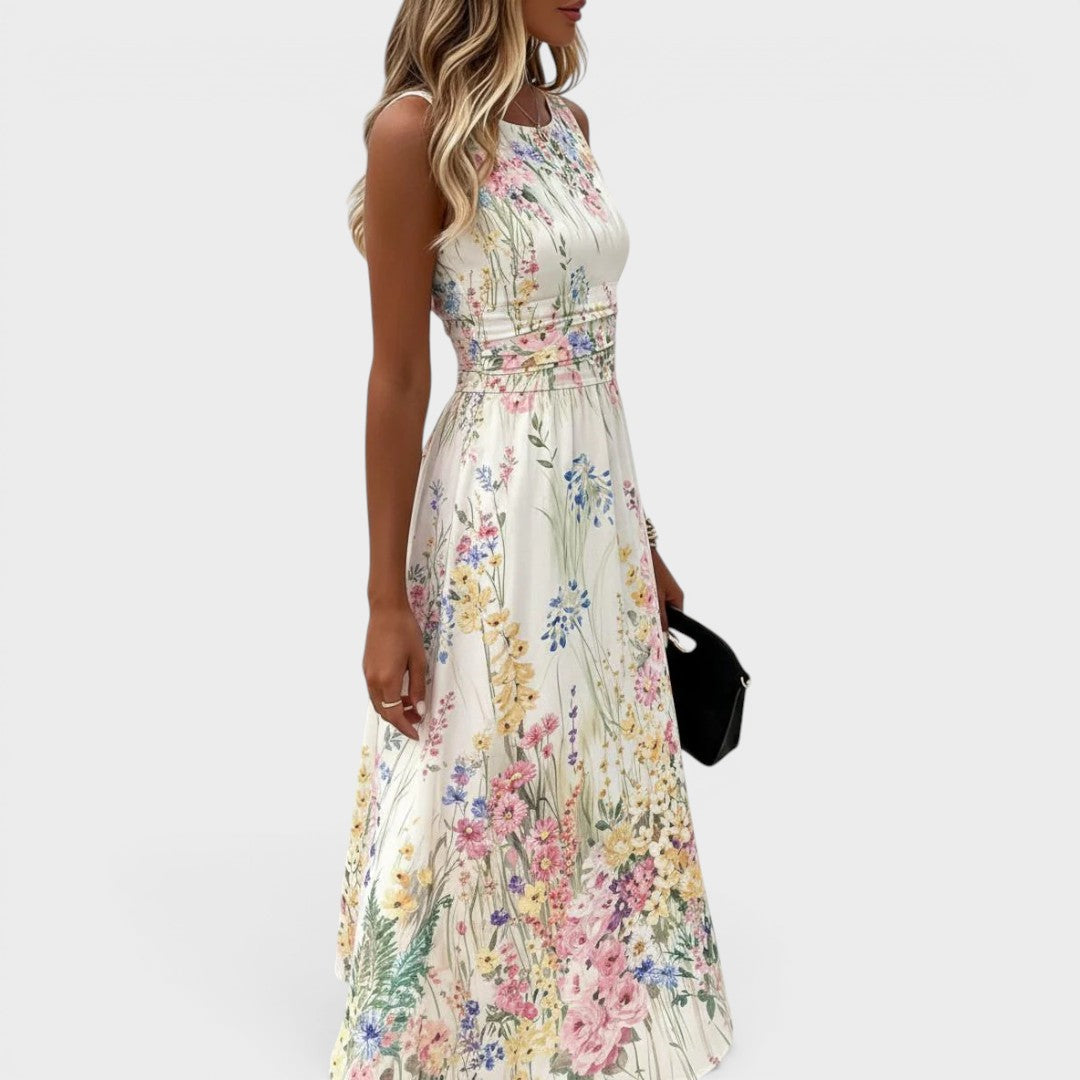 Robe midi fleurie sans manches