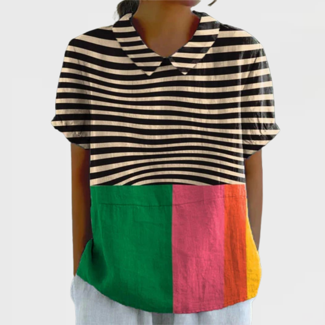 Eva | Chemise à Rayures Audacieuses et Blocs de Couleur