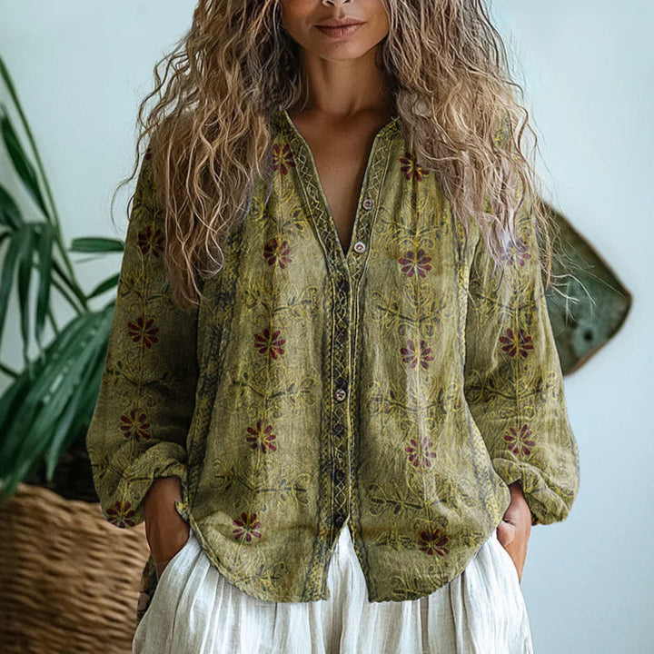 Brianna - Gilet imprimé feuillage vintage Vert - Meralie Boutique
