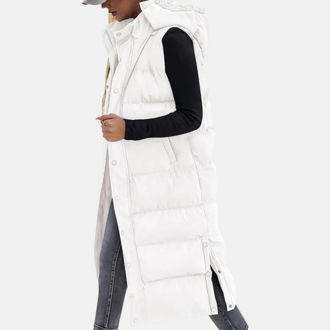 Nathalie - Gilet matelasse maxi capuche Blanc - Meralie Boutique
