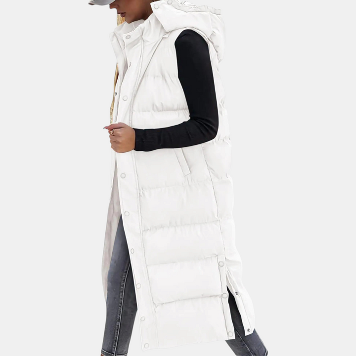 Nathalie - Gilet matelasse maxi capuche Blanc - Meralie Boutique
