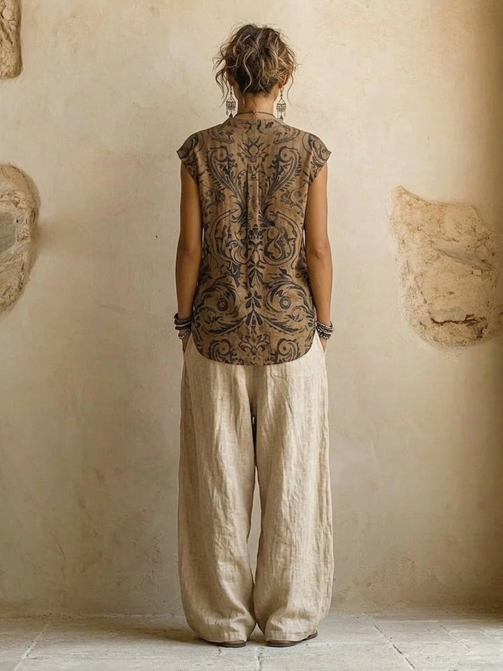 Ensemble trois pièces en lin et coton