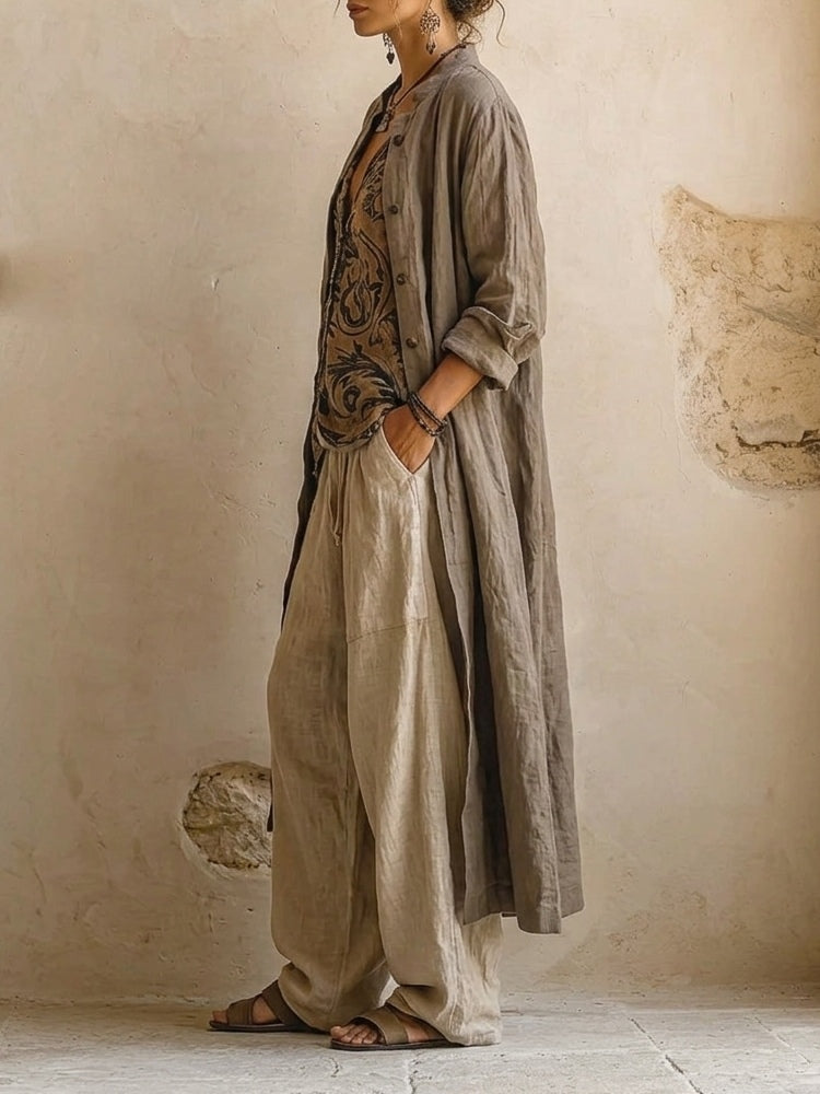 Ensemble trois pièces en lin et coton