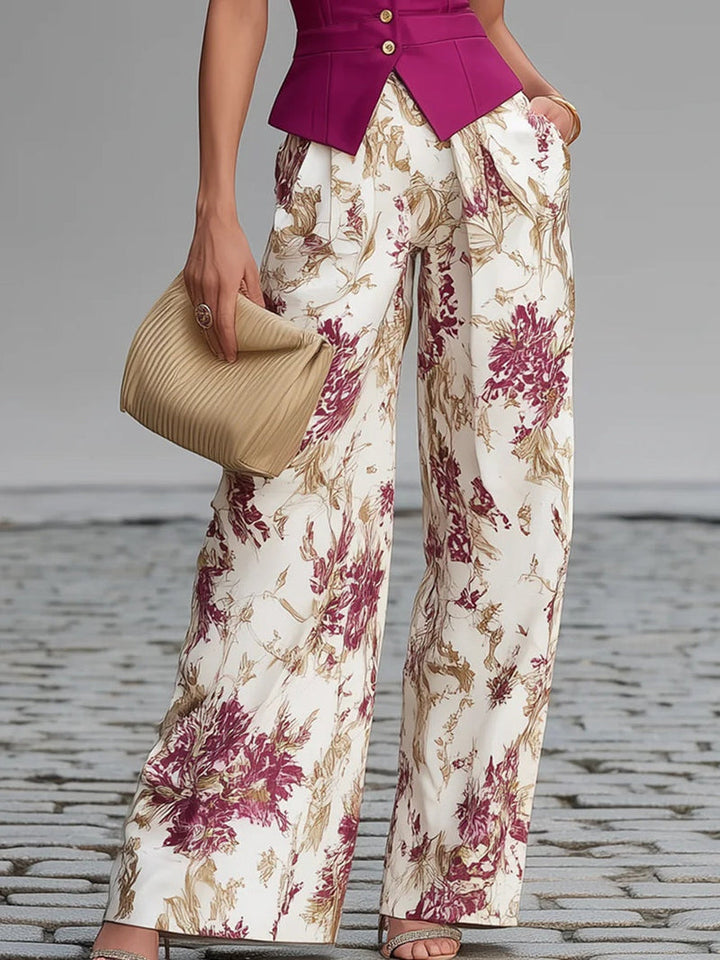 ROSE | ENSEMBLE DEUX-PIÈCES À JAMBES LARGES FLEURI