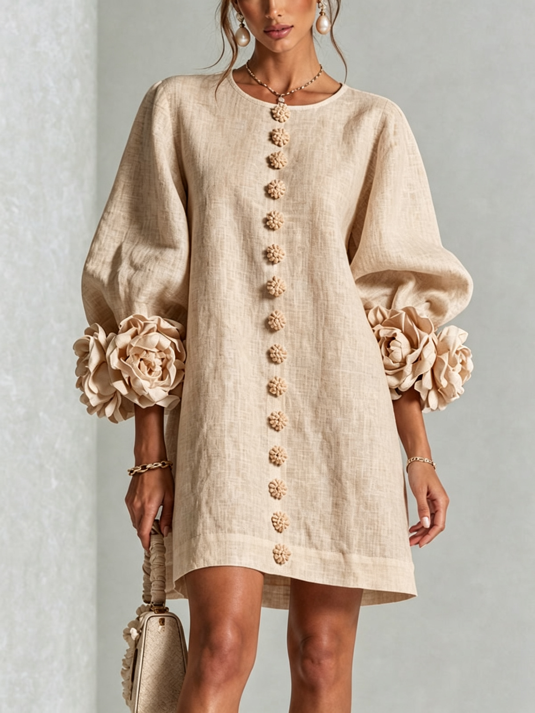 Robe à boutons fleuris Beige