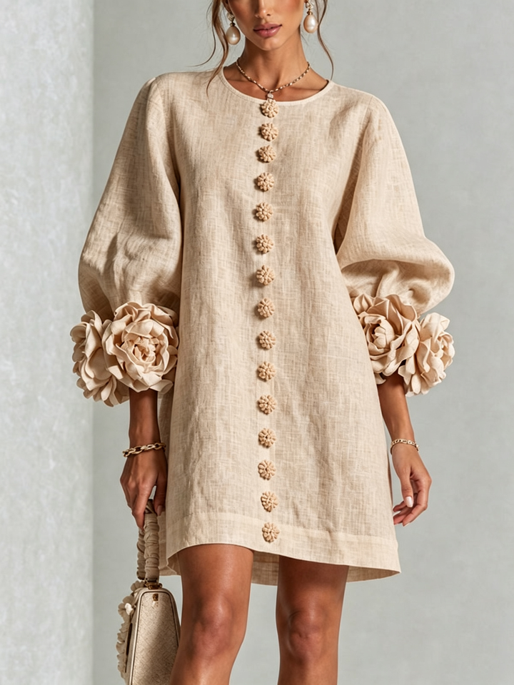 Robe à boutons fleuris Beige