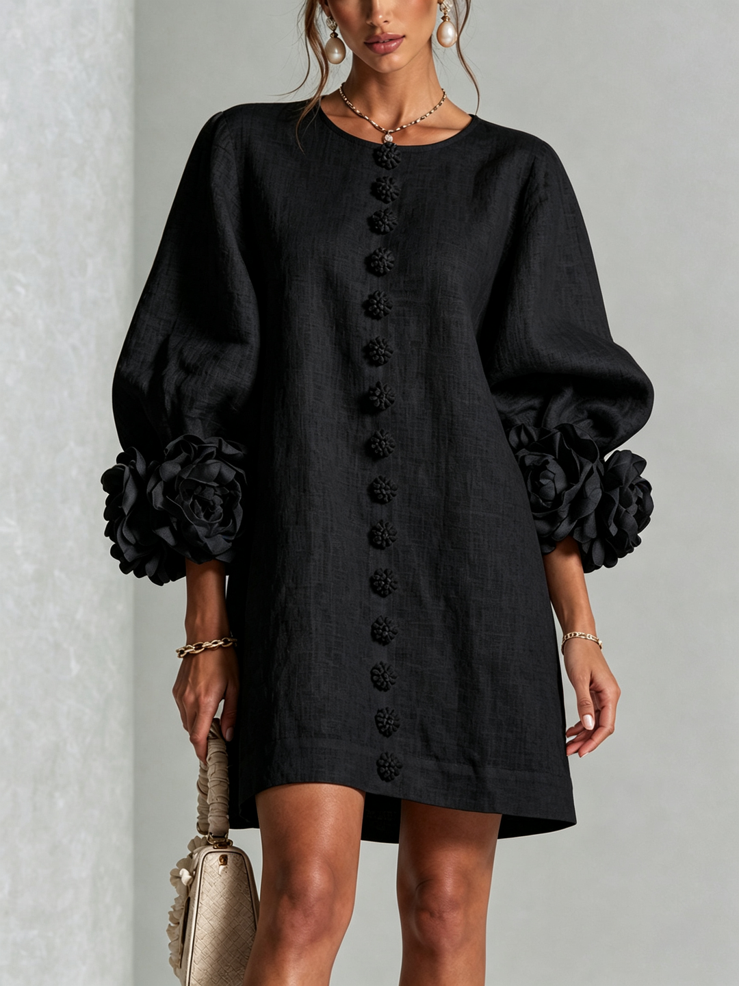 Robe à boutons fleuris Noir