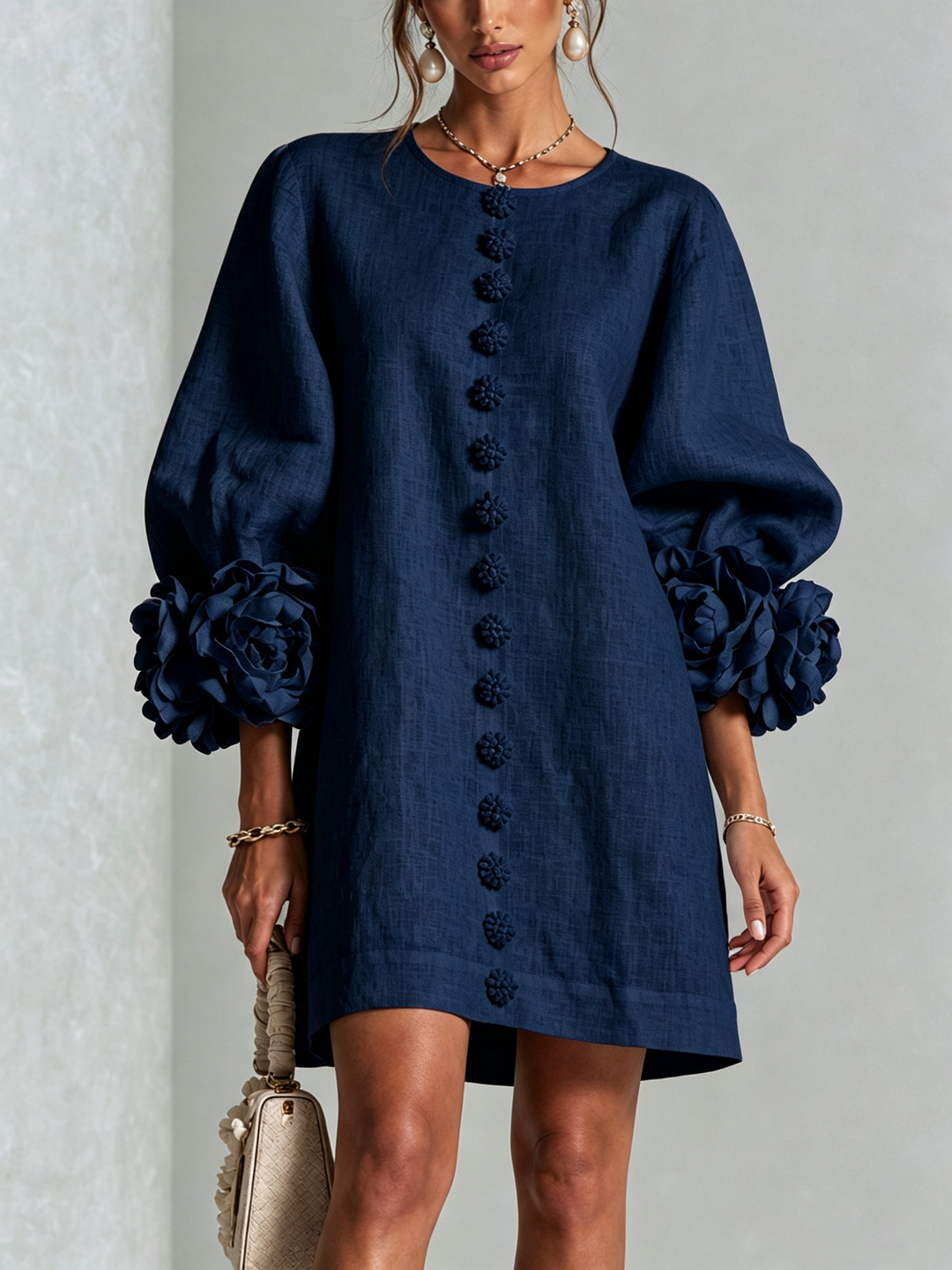Robe à boutons fleuris Bleu marine