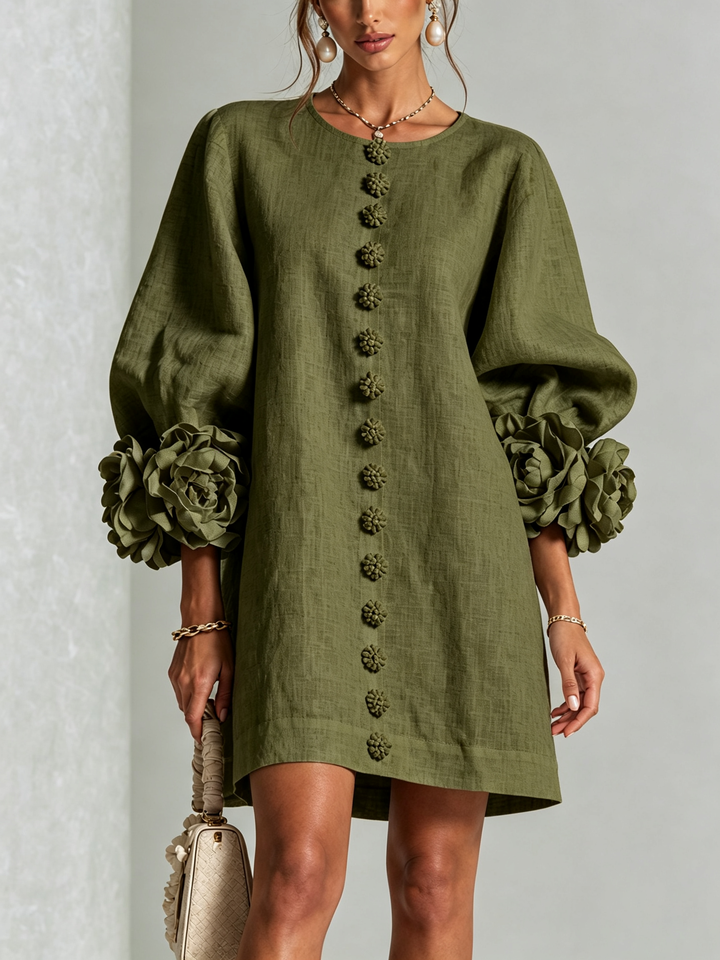 Robe à boutons fleuris Vert olive