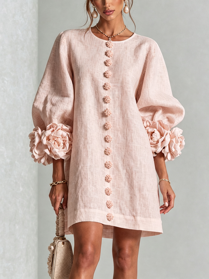 Robe à boutons fleuris Rose