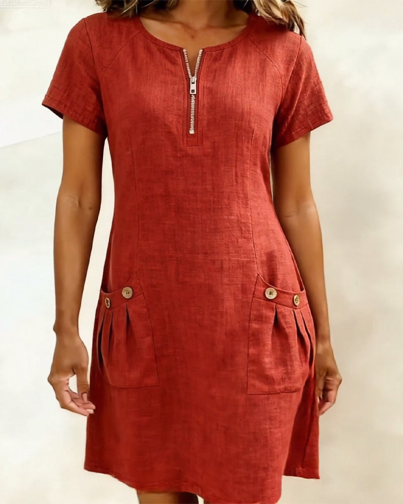 Robe en coton et lin Rouge
