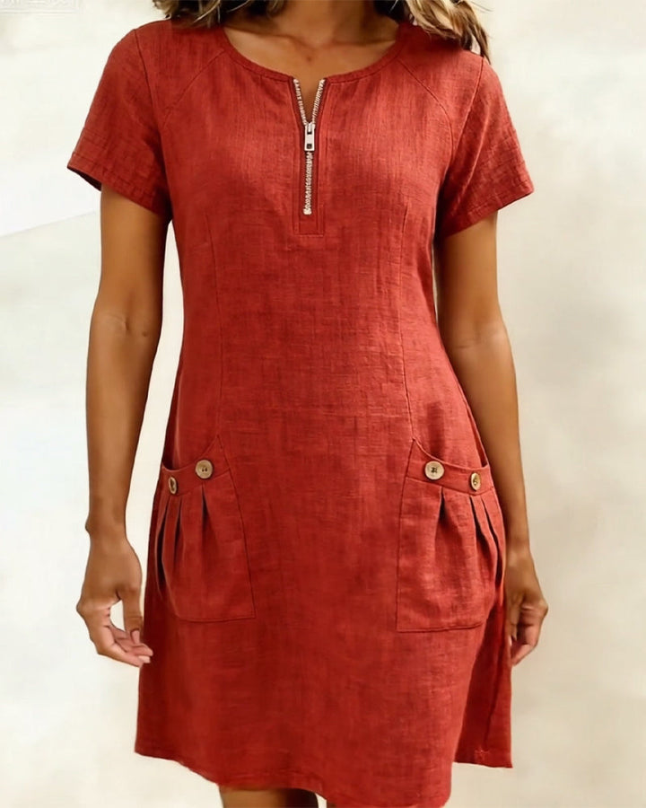 Robe en coton et lin Rouge