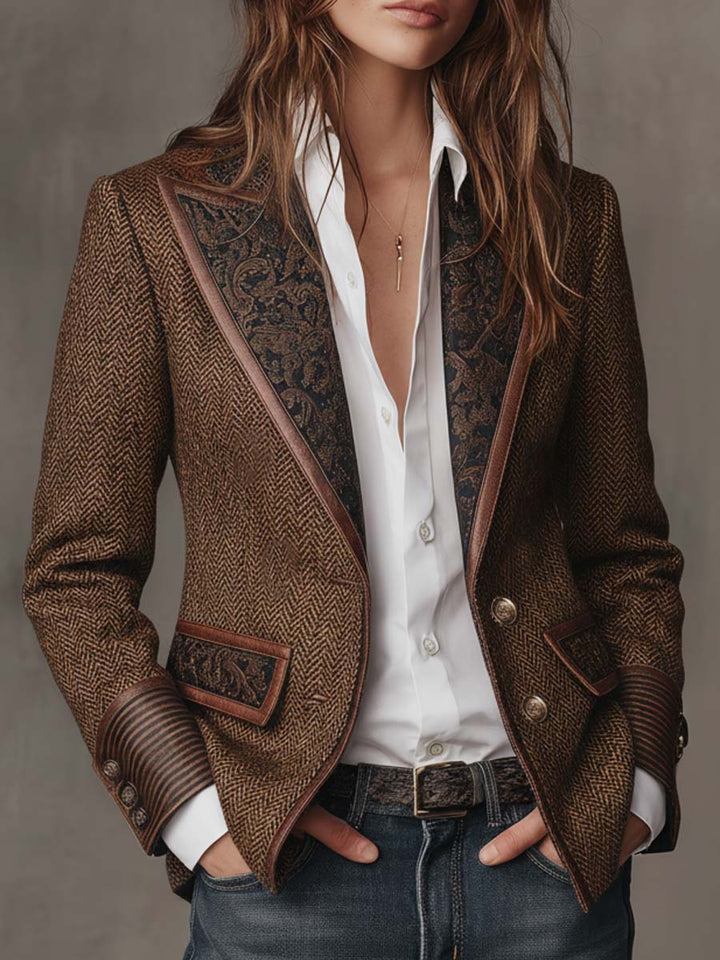 Blazer à empiècements chevrons Marron
