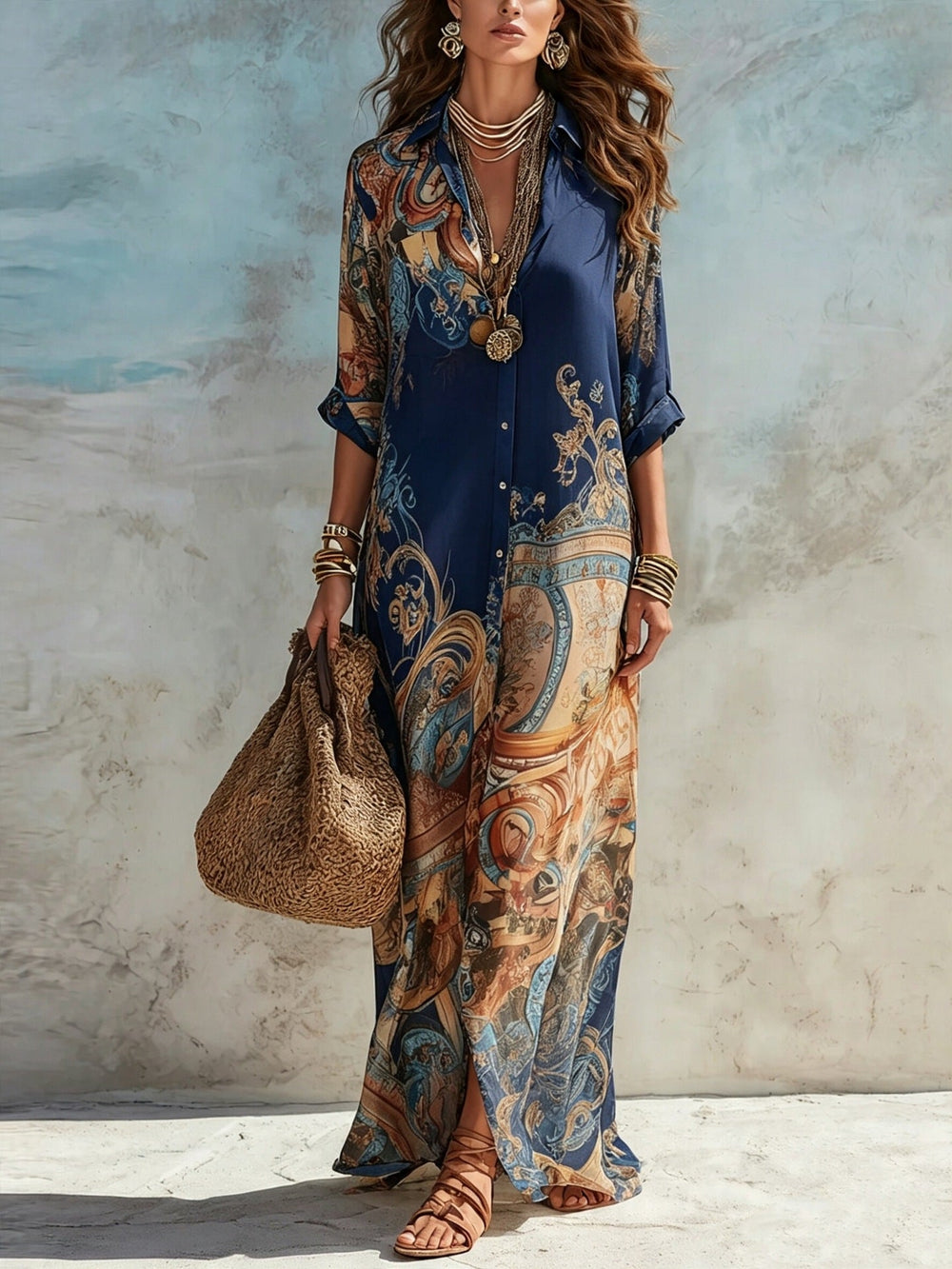 Robe chemisier maxi Bleu foncé