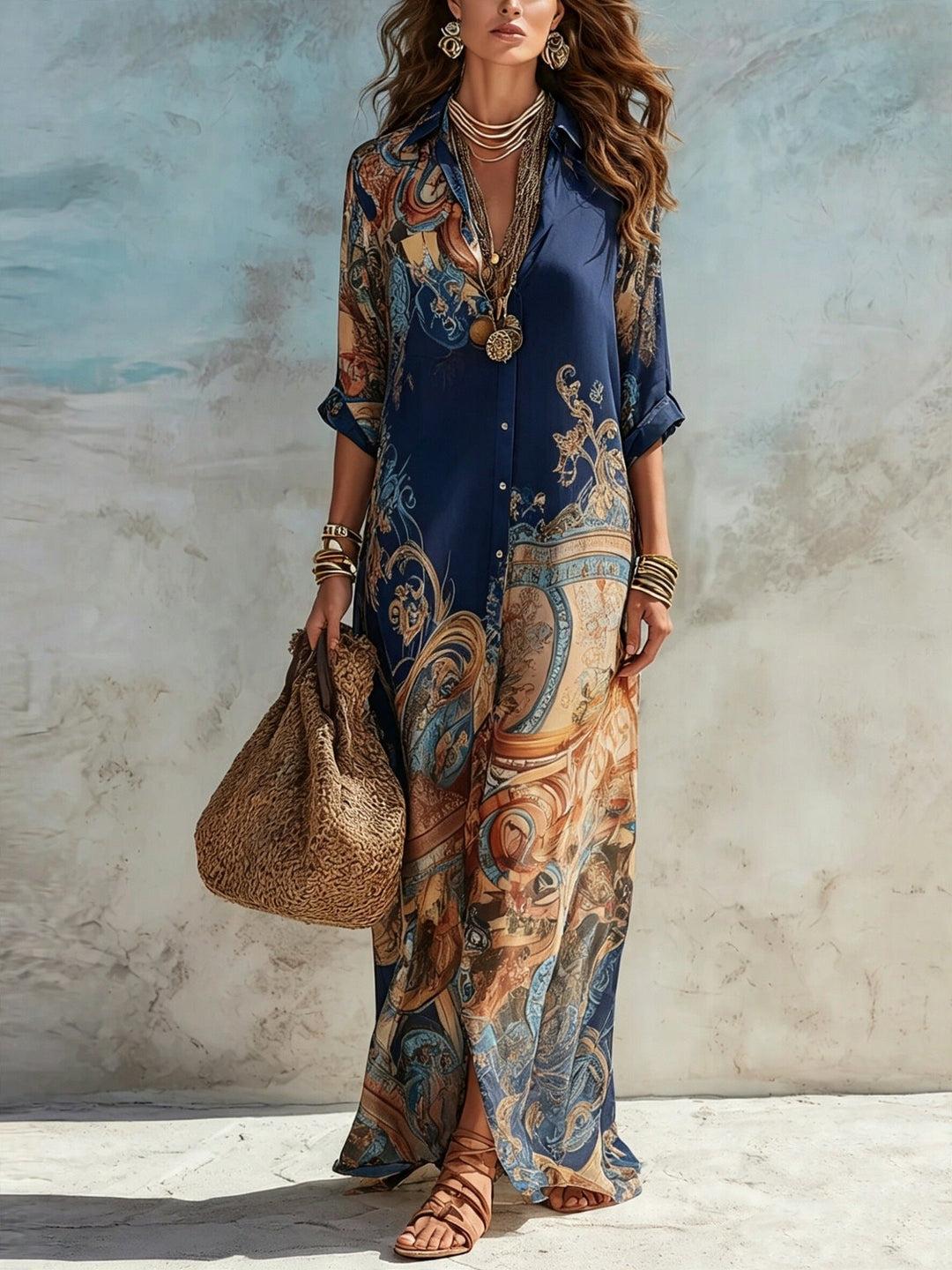 Robe chemisier maxi Bleu foncé