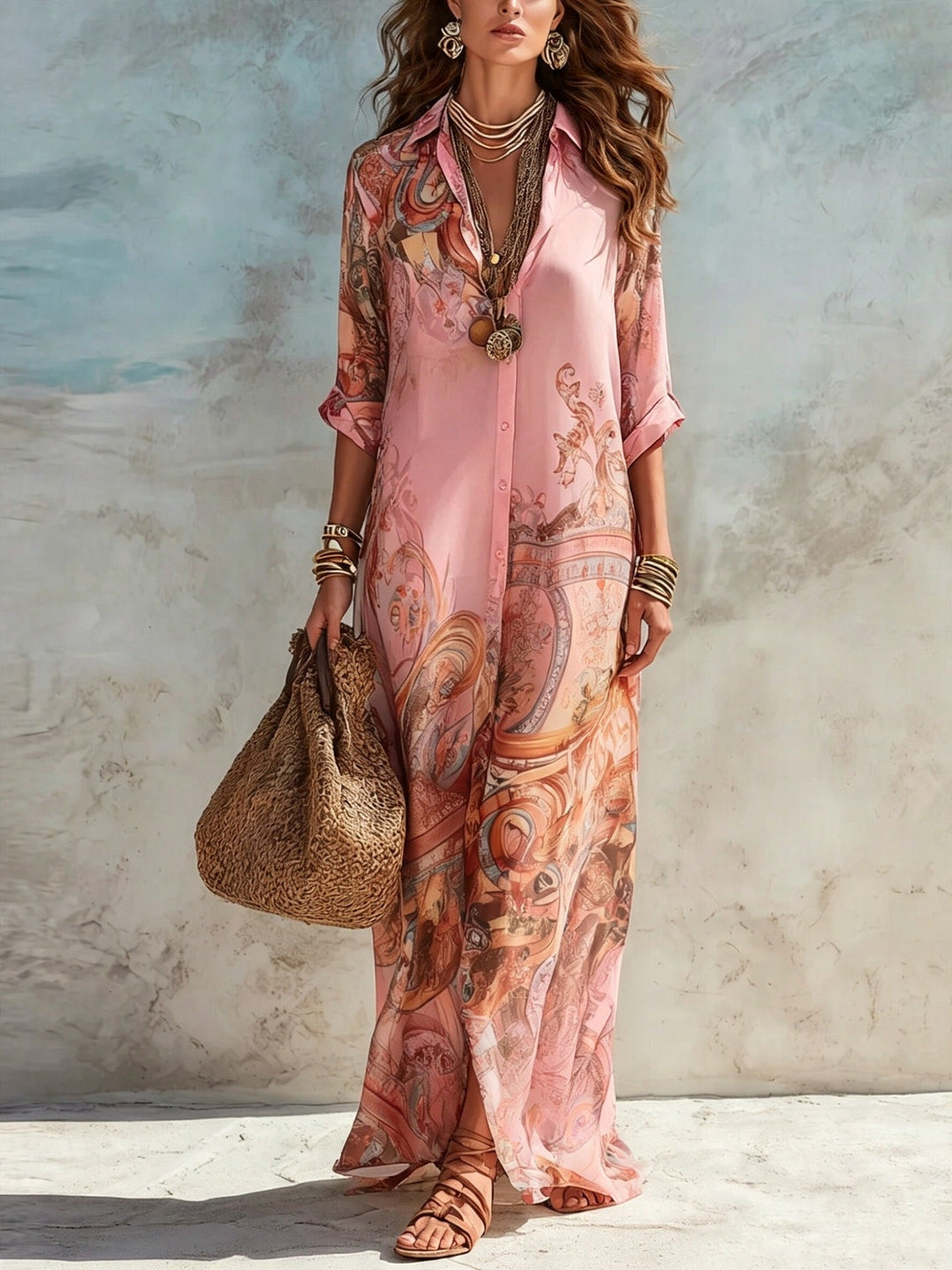 Robe chemisier maxi Rose