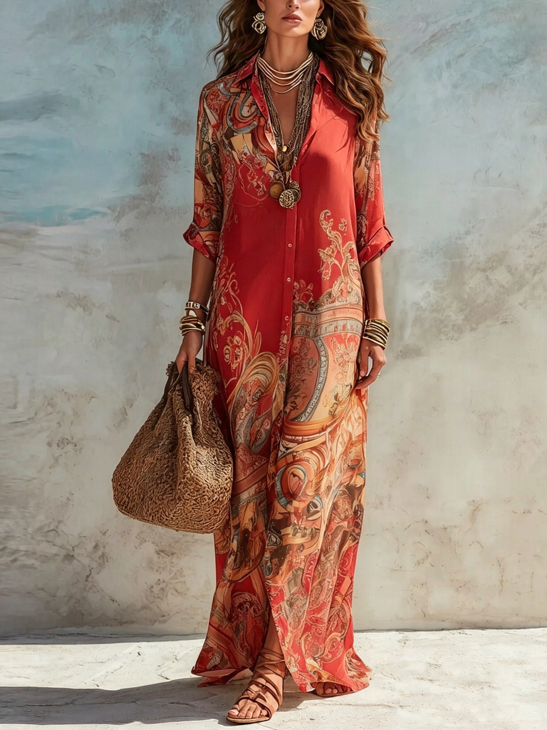 Robe chemisier maxi Rouge