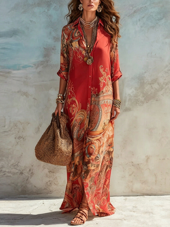 Robe chemisier maxi Rouge