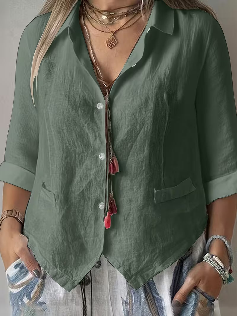 Solène chemise à manches courtes col ouvert - Vert